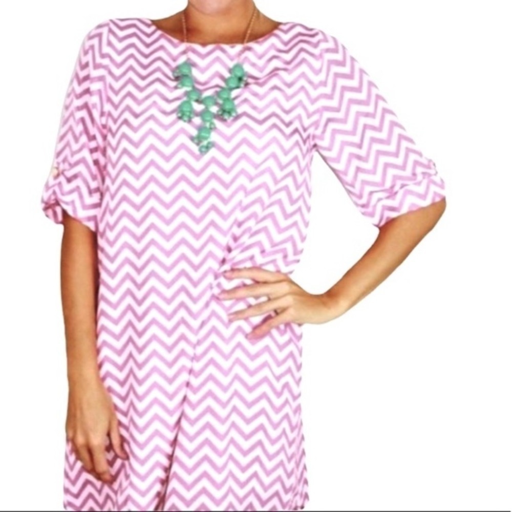 𝅺ANTHROPOLOGIE Everly retro mod purple chevron print mini tunic shift dress